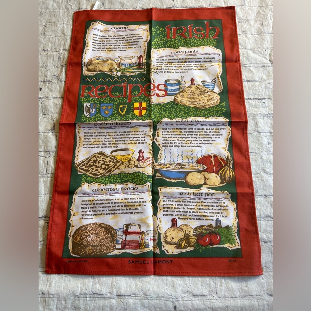 SAMUEL LAMONT IRISH RECIPES 100% COTTON UNION TEA TOWEL (6) RECIPES